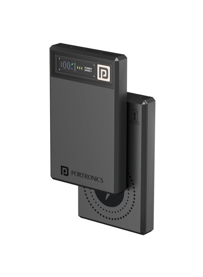 بورترونيكس Portronics Luxcell MagClick 10k 10000 mAh 15W Magnetic Wireless Fast Charging Power Bank Premium Finish, 22.5 Wired Output Compatible with iPhone 12 & Above,Type C Smartphones,Tablets(Dark Grey) - Image 1